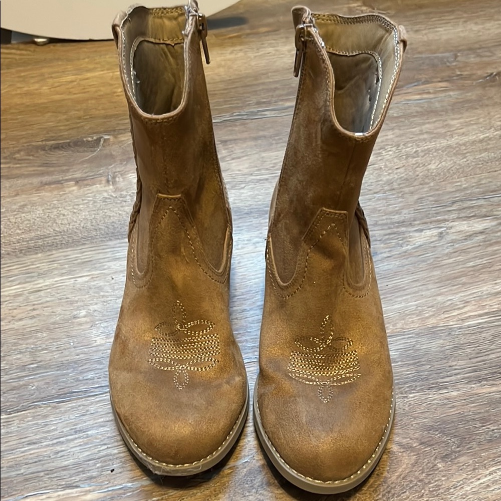 Brown Leather Ankle Boots with Studded Design